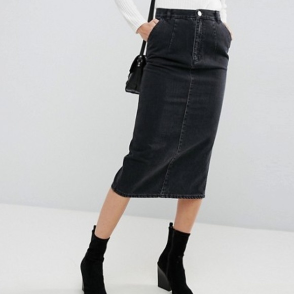 black denim midi skirt uk